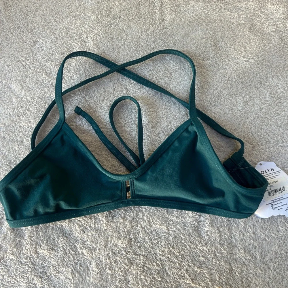 Jolyn Vent Bikini Top Peacock Green Tie Back Swim Top VENT-M-PEAC New